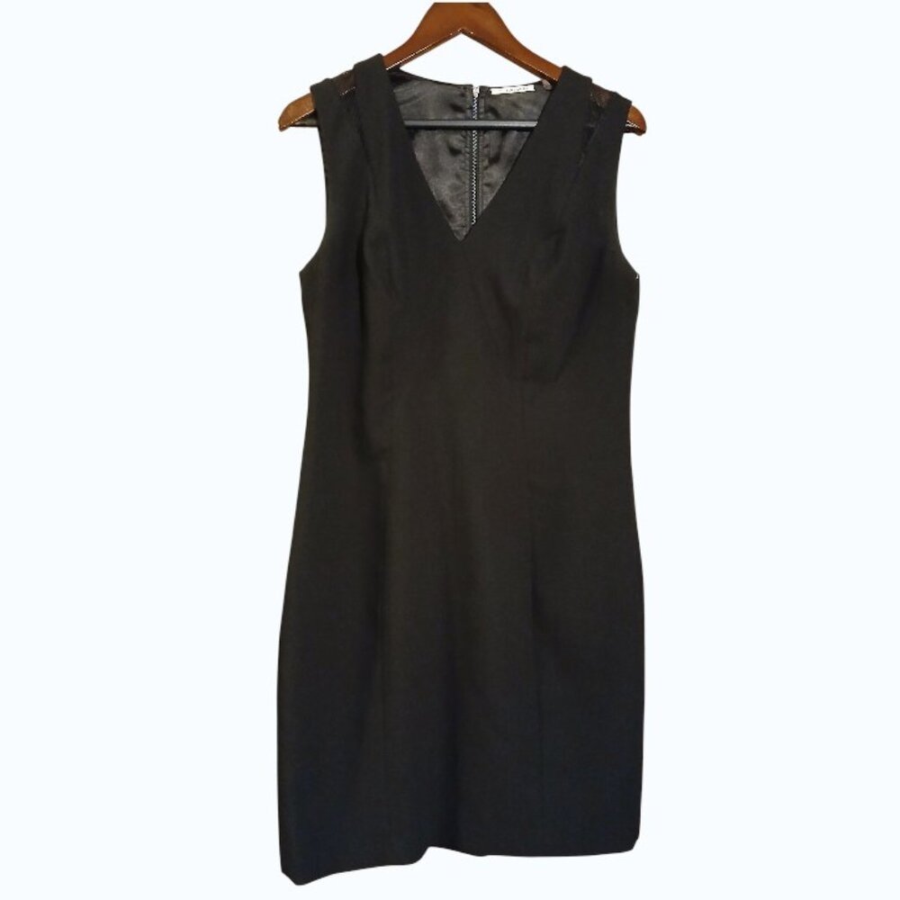 T. TAHARI Black Midi Dress with Sheer Shoulder Inserts EUC